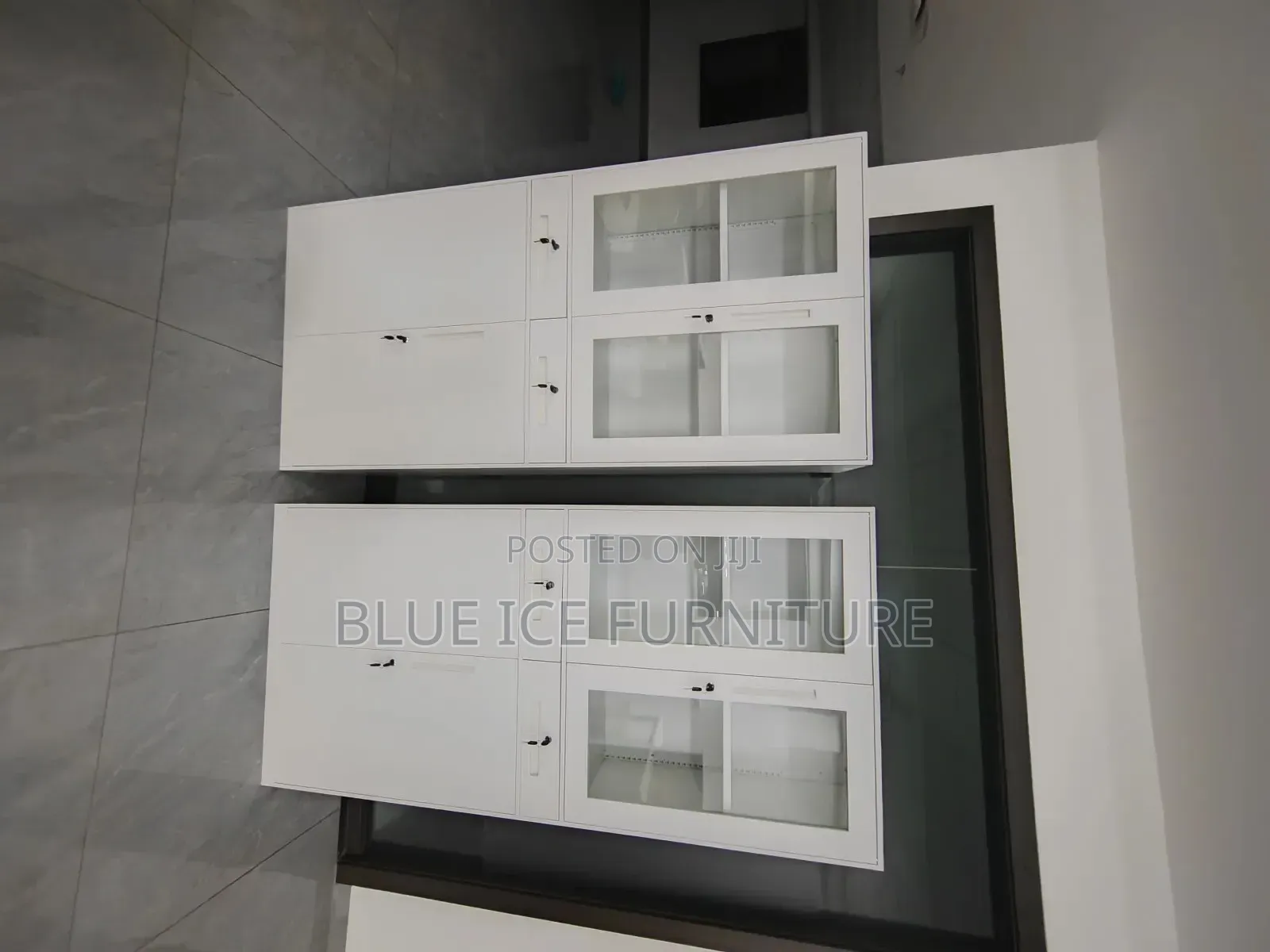 Office Cabinet;Durable White Glass Door Filing Cabinet – Lockable