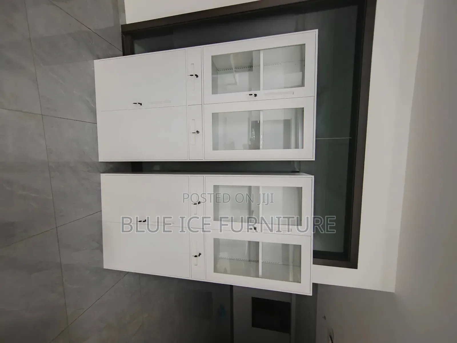 Office Cabinet;Durable White Glass Door Filing Cabinet – Lockable
