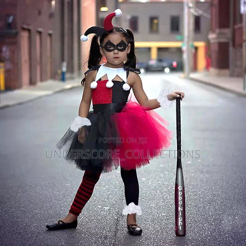 Red-and-Black Harley Quinn-Style Jester Tutu Costume Set
