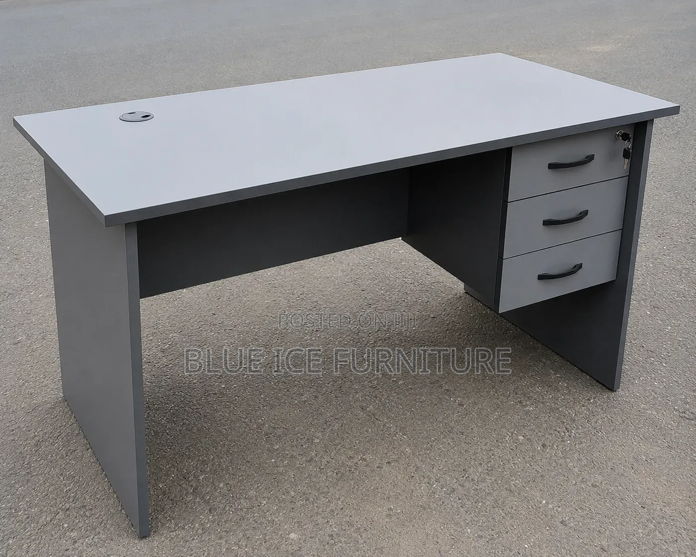 Office Desk;Modern Grey Office Desk With 3 Lockable Drawers,1.4m