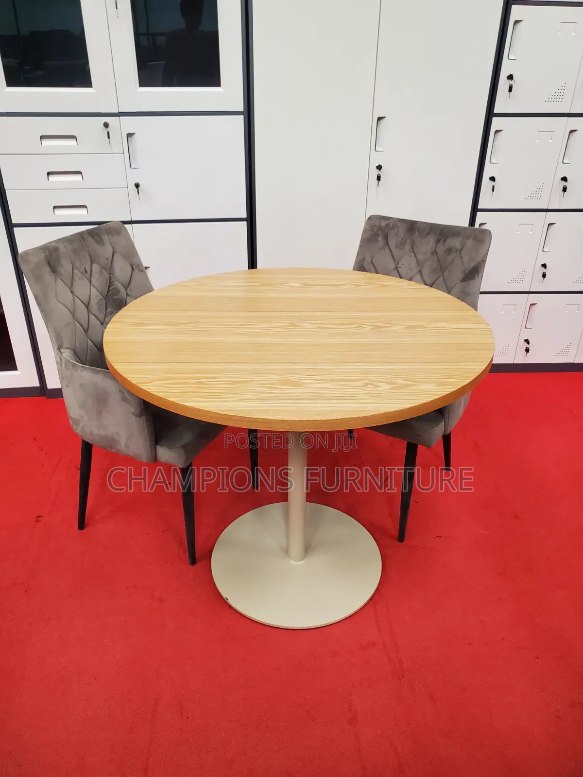 Brown Dining/Cafè Table and Grey Velvet Dining Chairs