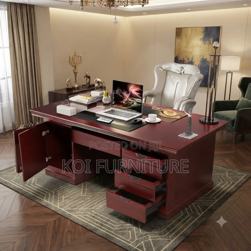 Office Desk; 140cm Executive Office Desk With Red Mahogany Finish