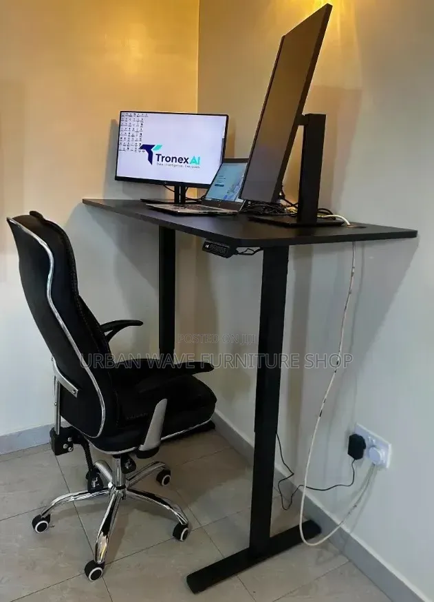 Electric Adjustable Desk and Leather Office Chair