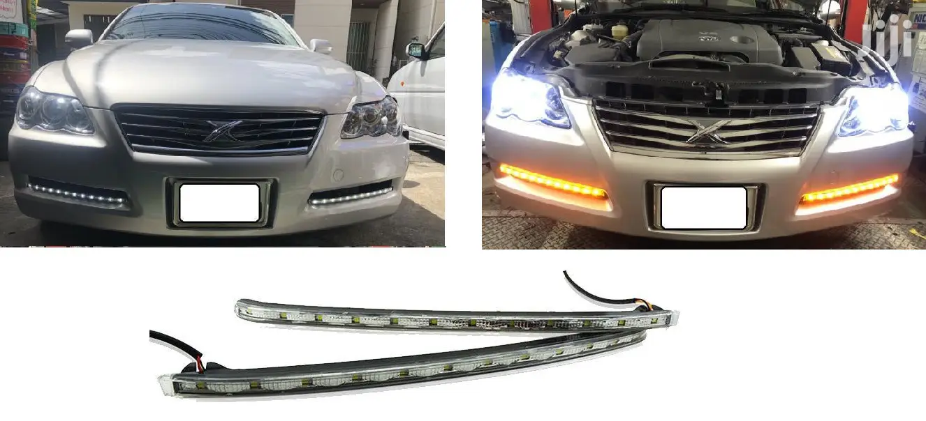 2pcs Bumper Fog DRL With Flowing Signal: For Toyota Mark X,