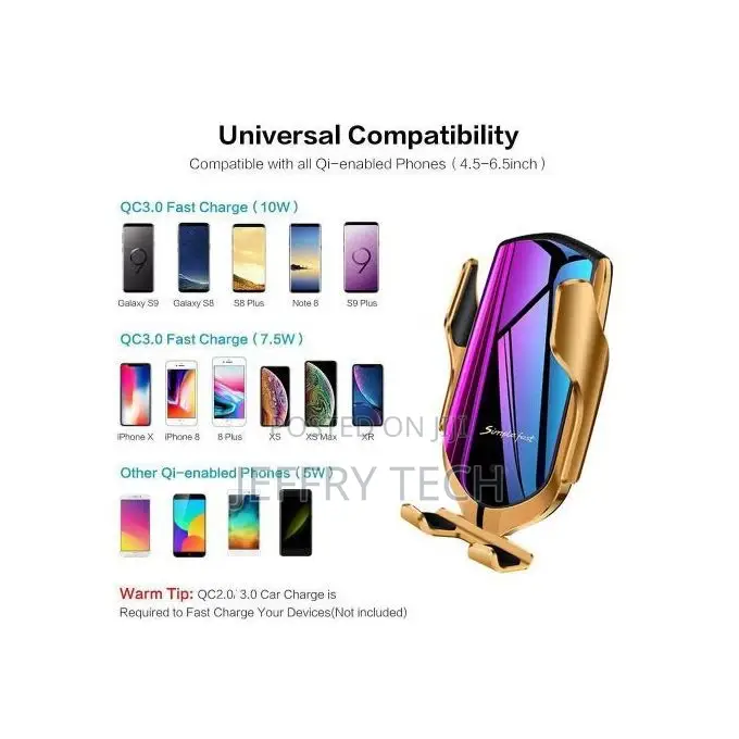 Smart Sensor Car Wireless Charger & Holder - Gold