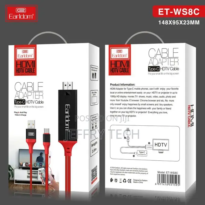 Earldom HDMI To Type-c Cable – Red/Black