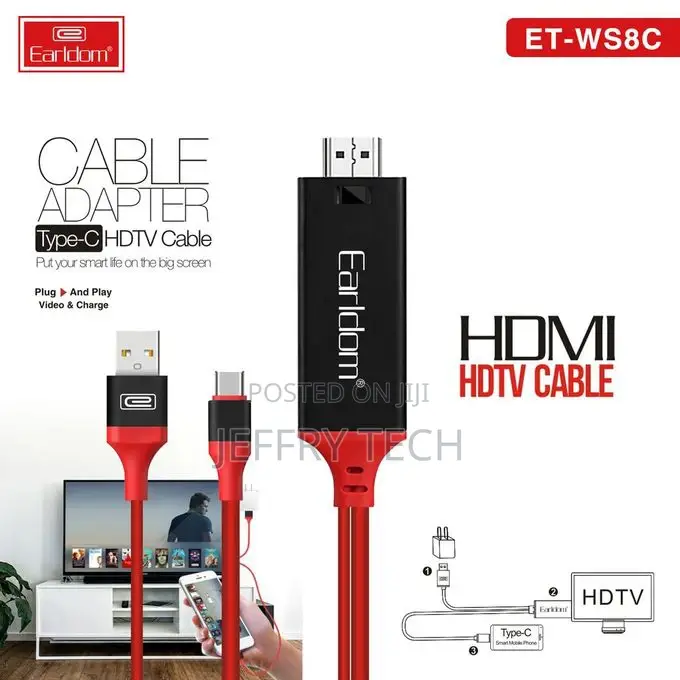 Earldom HDMI To Type-c Cable – Red/Black