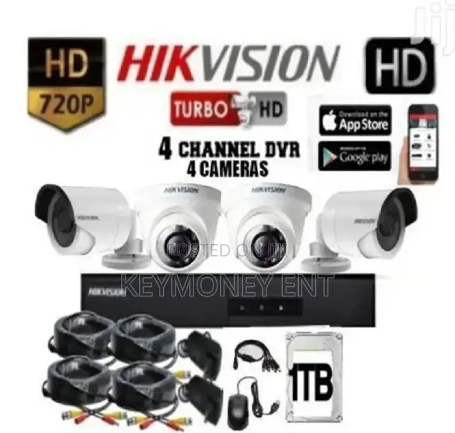 Four 4 720p Hikvision CCTV Security Cameras System Kit