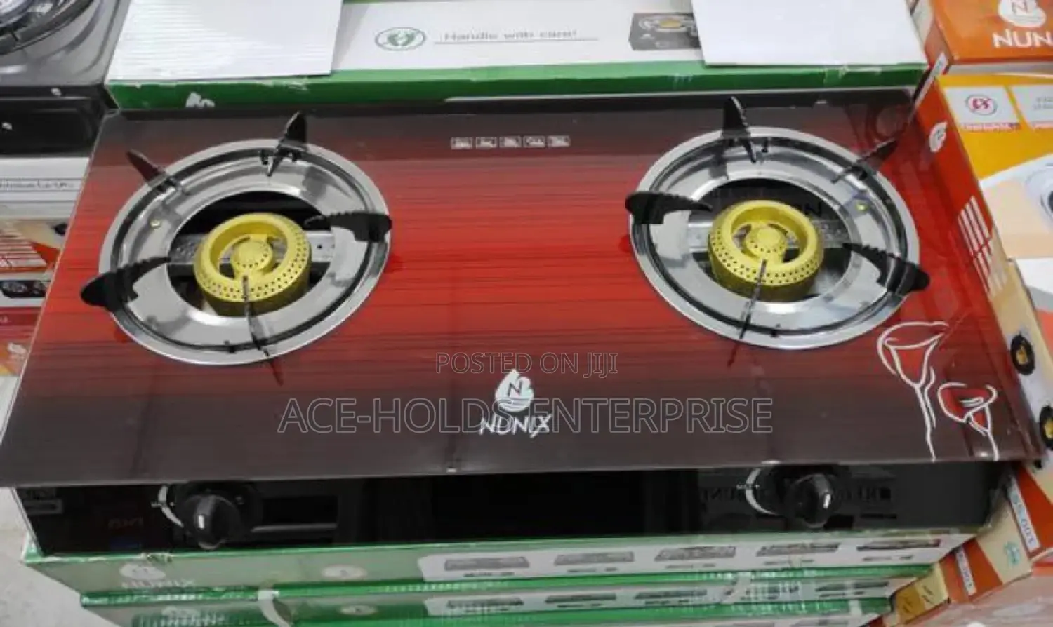 Nunix Glass Top Double Burner Gas Cooker Table Top