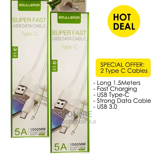 2 Cables Type C USB Fast Data Sync Charger
