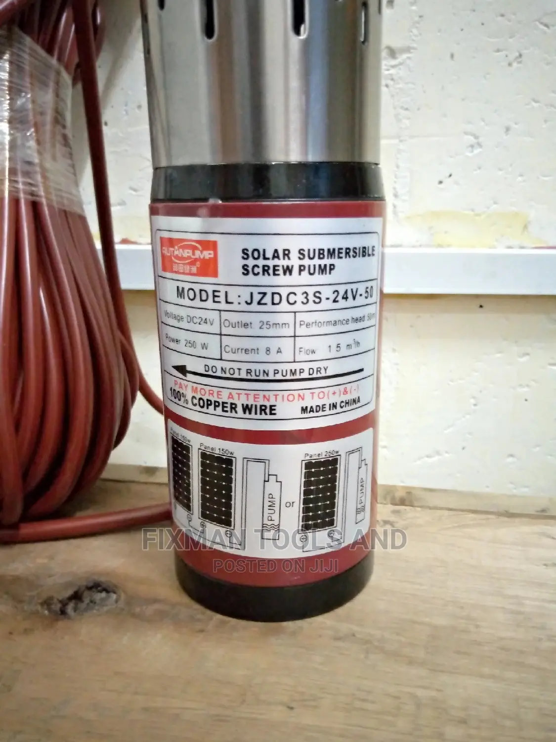 Dc Solar Submissive Pump, 50 M High, 1500 L/Hr, 250 Watts
