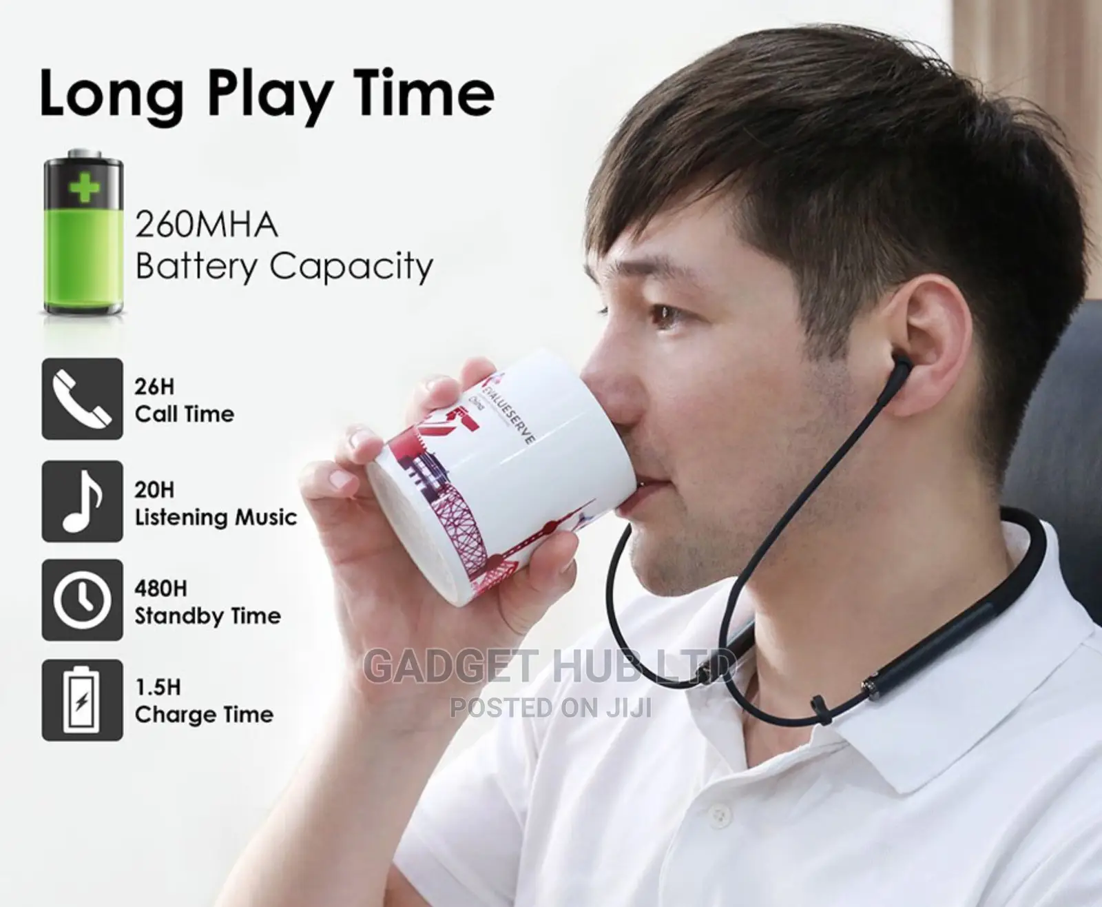 Neckband Earphones Connects to Two Phones Very Good Quality