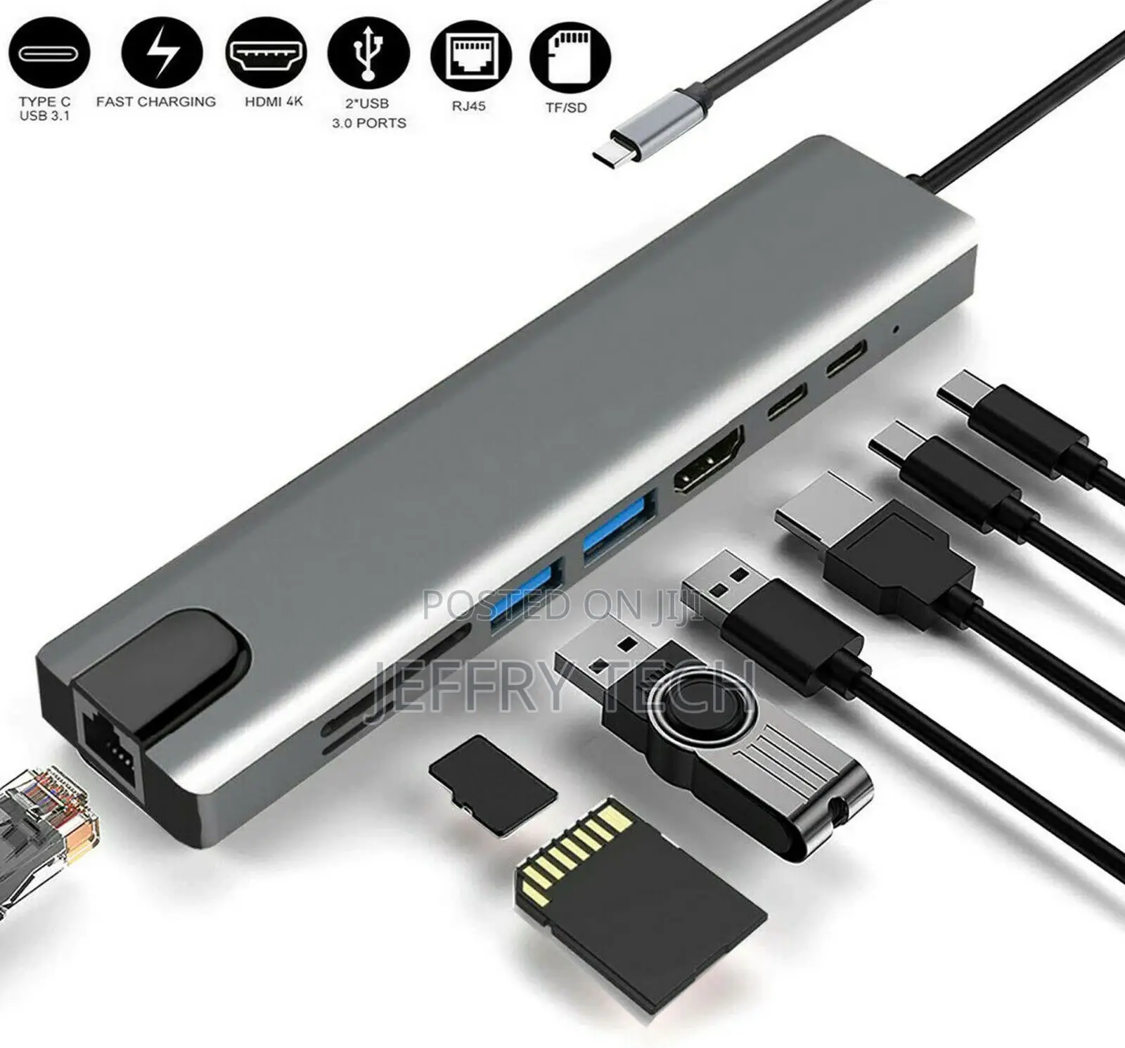 (8in1) USB C Hub Type-C to USB 3.0 4K HDMI Sd/Tf Pd Port
