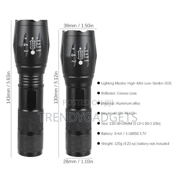 Stylish Hardcore Tactical Military XML T6 LED Flashlight Bla