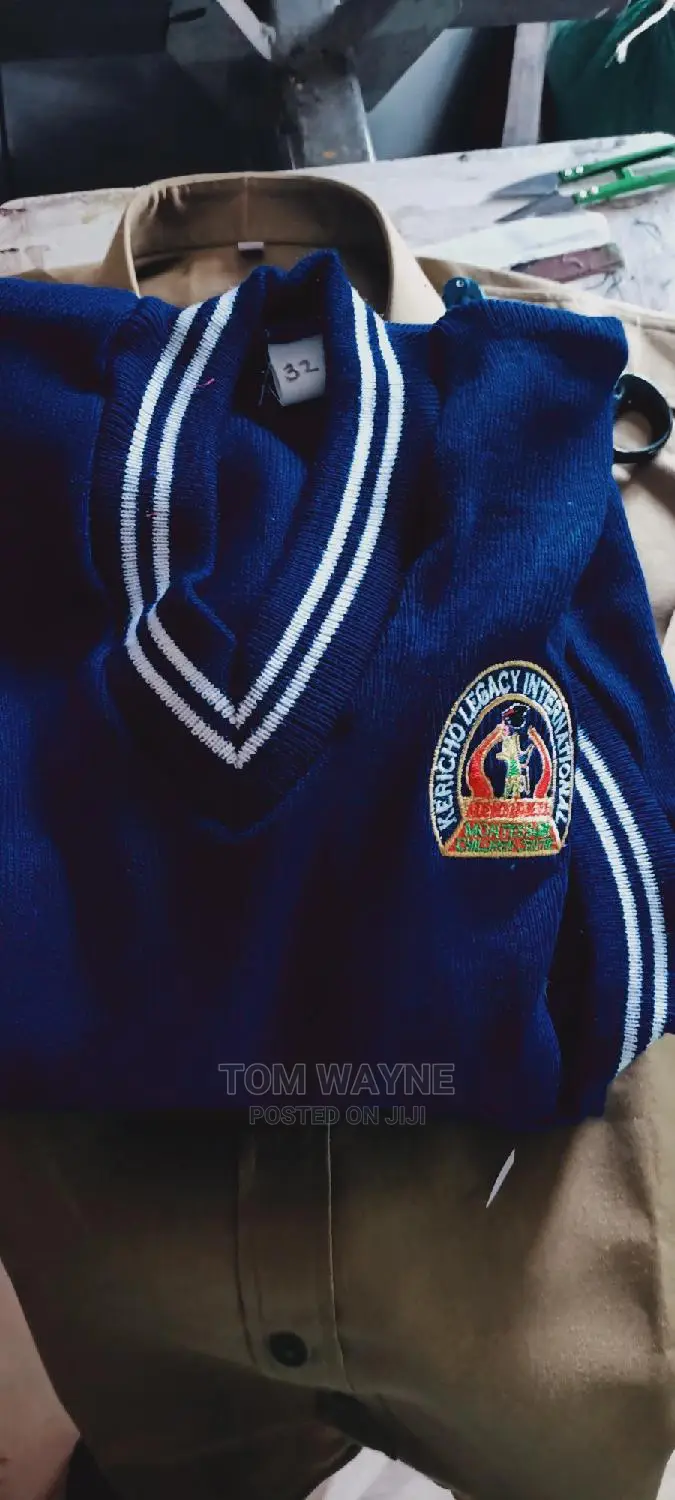 School Sweater With Logos and School Emblem Embroidered
