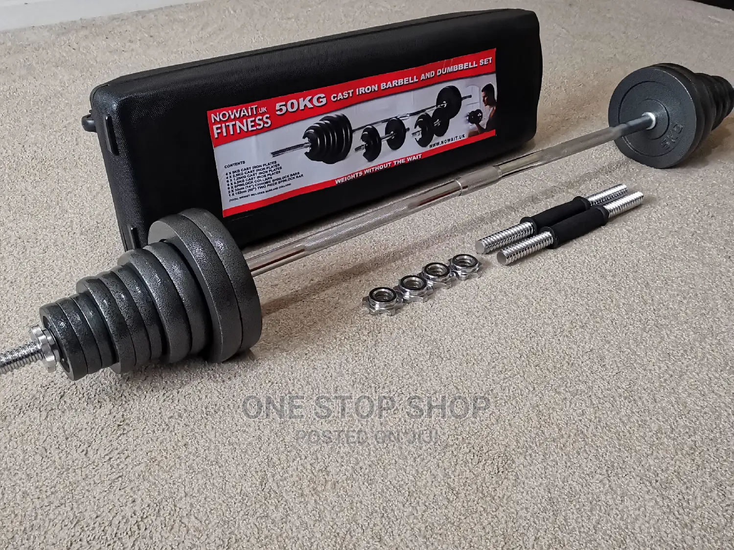 50kg Cast Iron Dumbbells/Barbell Set