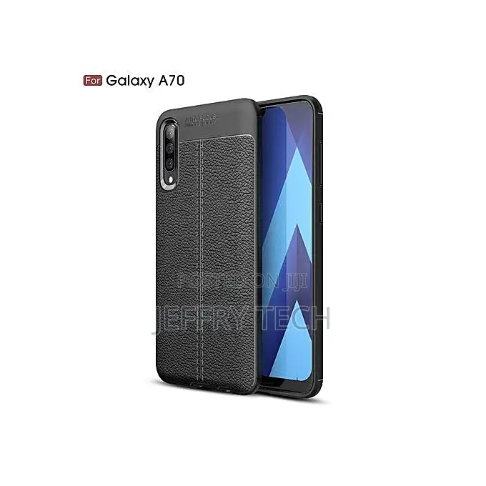 Litchi Pattern Silicone Case for Samsung Galaxy A70 - Black