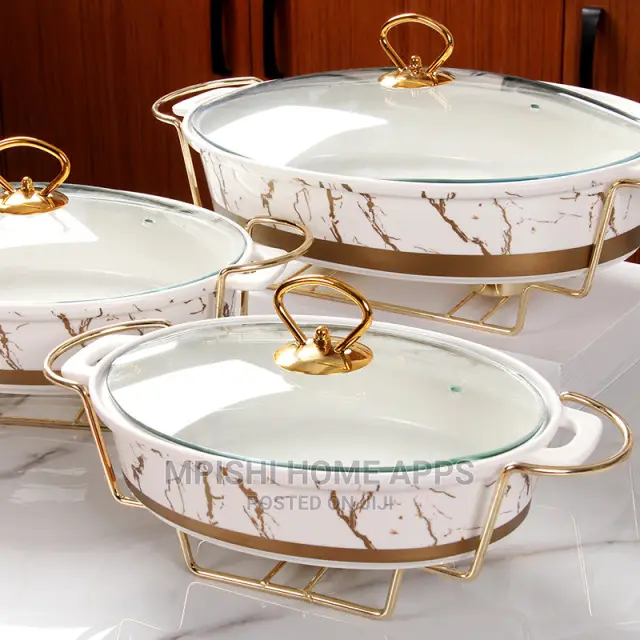 3pcs Ceramic Food Warmer Oval