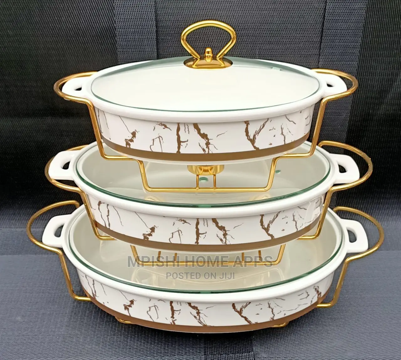 3pcs Ceramic Food Warmer Oval