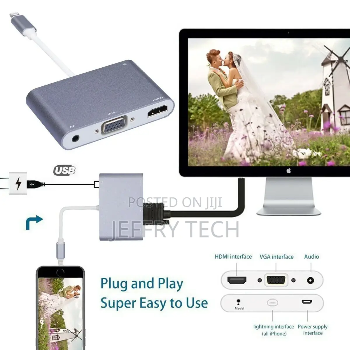 3 in 1 Apple 8-Pin to HDMI VGA Audio 3.5mm Digital AV Adapte