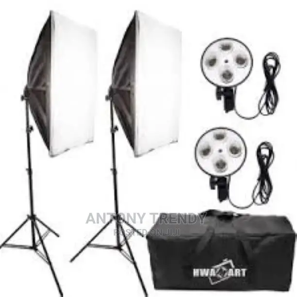 Double Softbox 4 Socket E27 Dengan Light Stand 2meter Plus