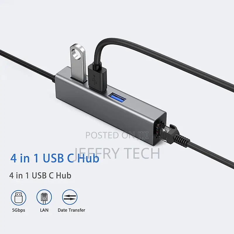 4 in 1 USB Hub Type C to 3 USB3.0 RJ45 Supports 5gbps Rate A