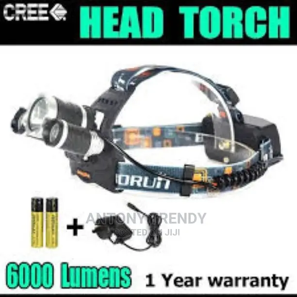 Head Torch LED Rechargeable 6000 Lumens 4 Modes 3xm-L T6 LE