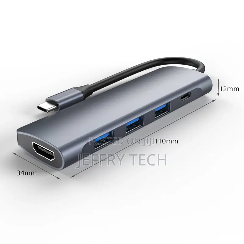 Type C to HD*4K+3*USB3.0+PD 5 in 1 Adapter USB-C Multiports