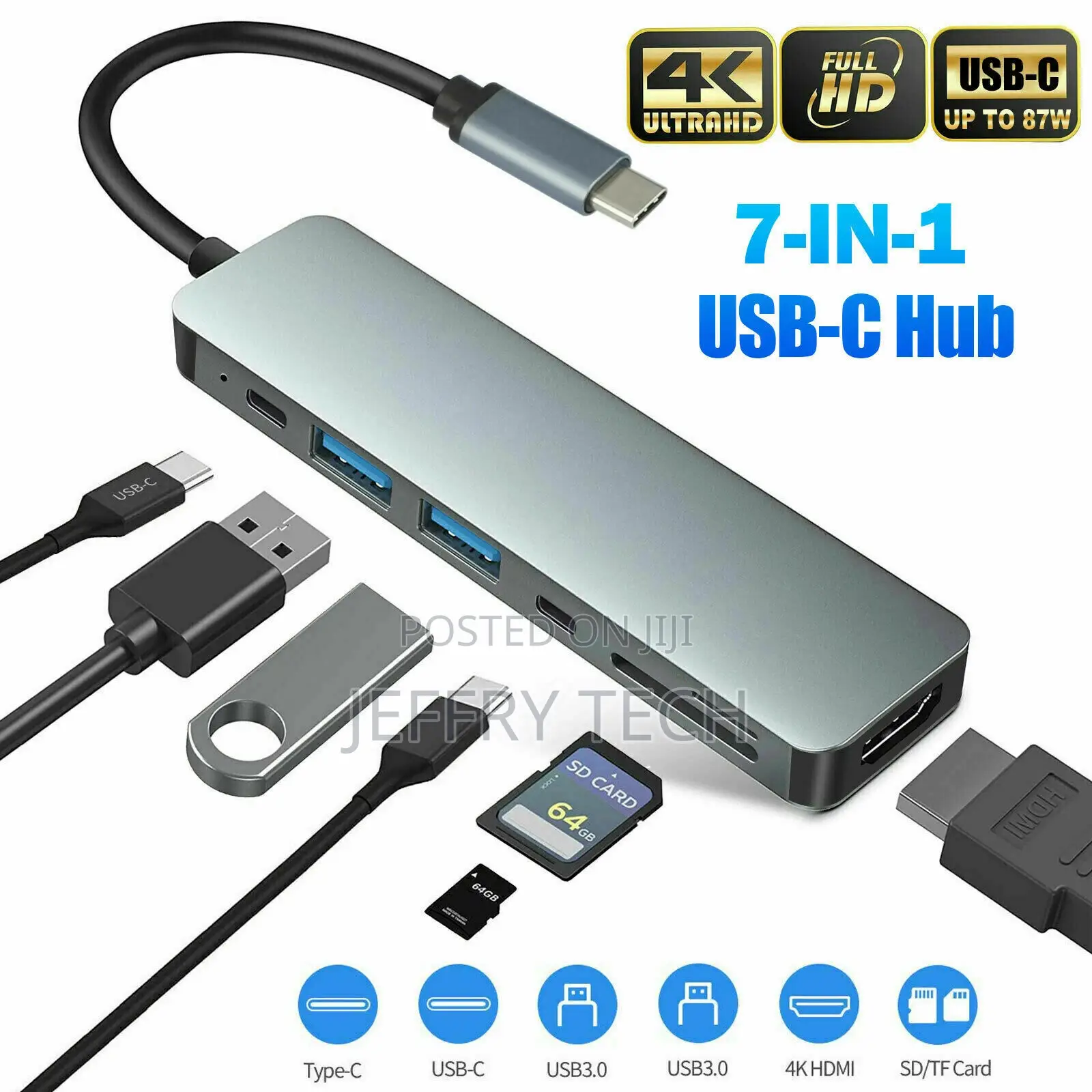7 in 1 Multiport USB-C Hub Type C to USB 3.0 4K HDMI Adapter
