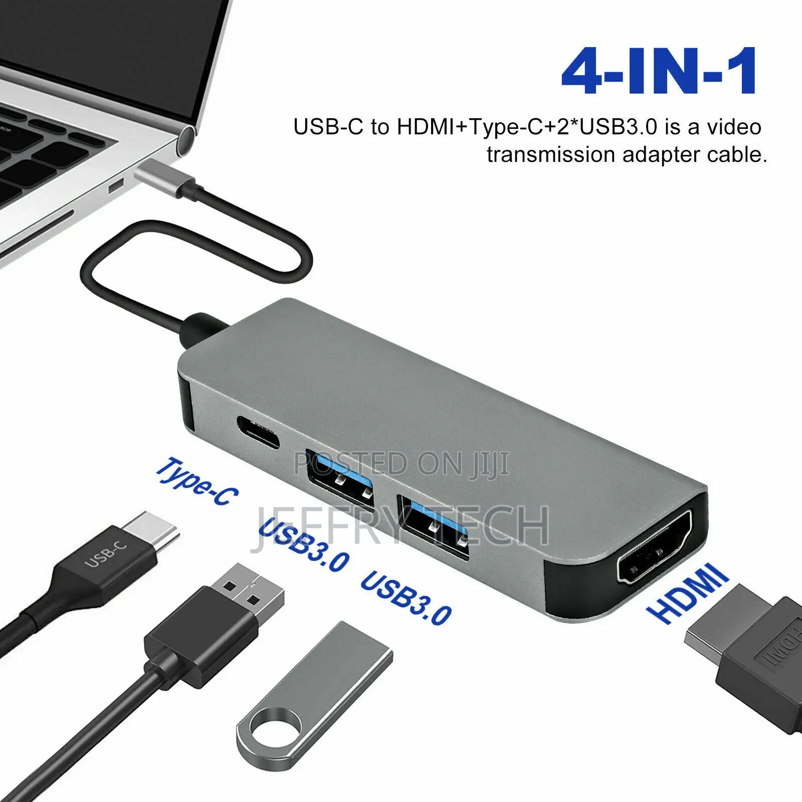 4 in 1 USB-C Hub Type C to USB 3.0 4K HDMI Multiport Adapter