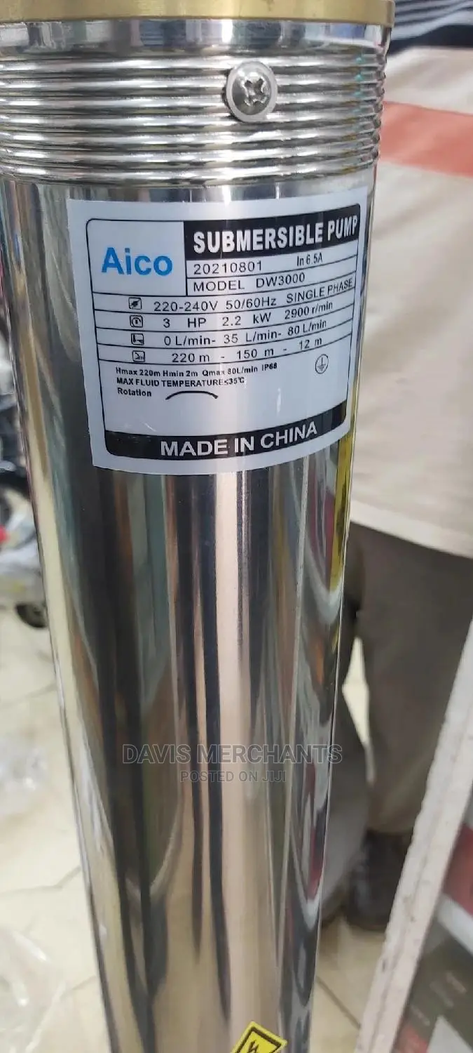 Aico 3hp Submersible Water Pump, 220 Max. Head 80l/Min