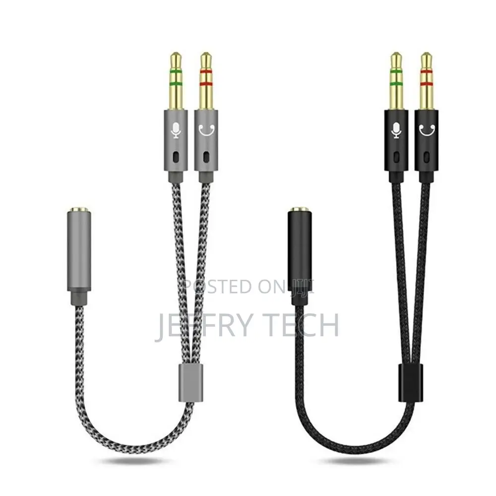2-In-1 3.5mm Jack 1 Female to 2 Male Adapter Cable Stereo He