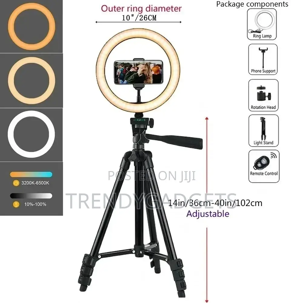 Dimmable Ring Light With Phone Holder for Photography,10"