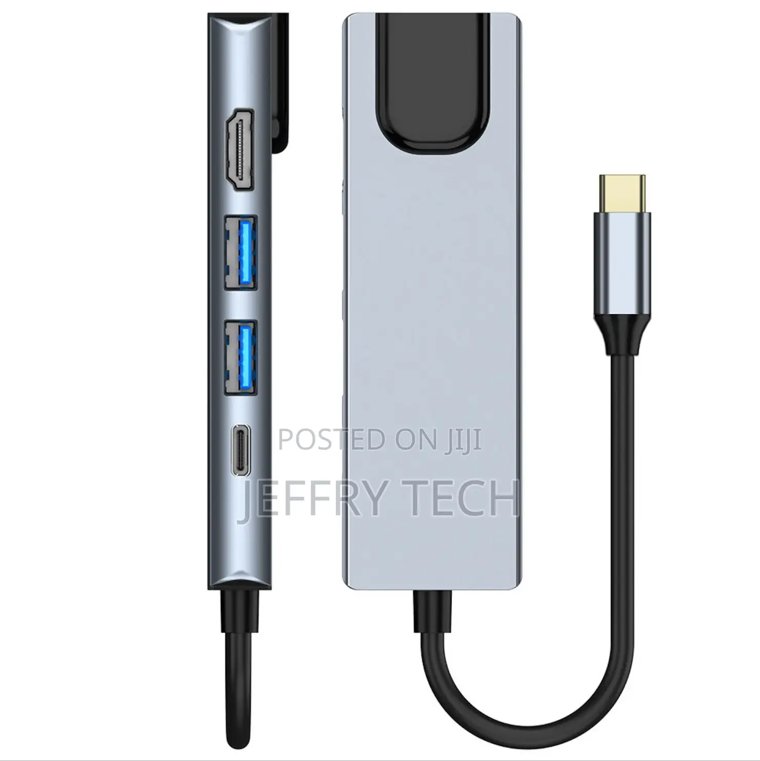 Gray 5-In-1 USB Type-C Hub Hdmi 4K USB C Hub to Gigabit Ethe