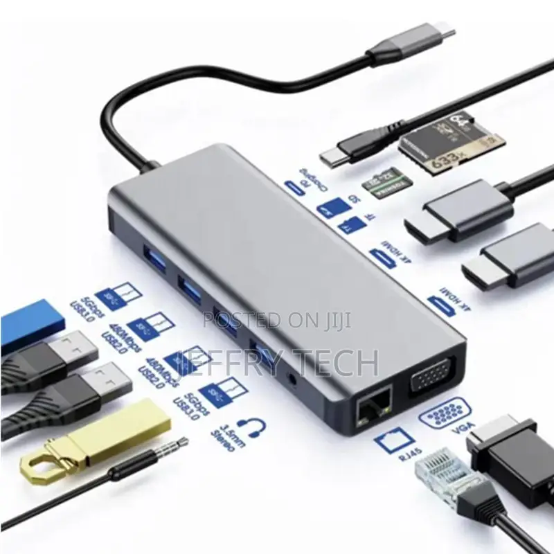 12 in 1 USB C to Dual 4K HDMI Hub With Ethernet,VGA, Audio,4