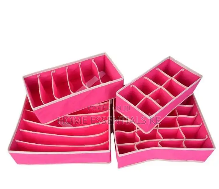 4pcs Innerwear Organisers With Dividers Pink, Grey and Cream