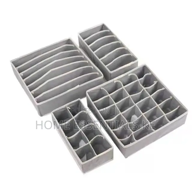 4pcs Innerwear Organisers With Dividers Pink, Grey and Cream