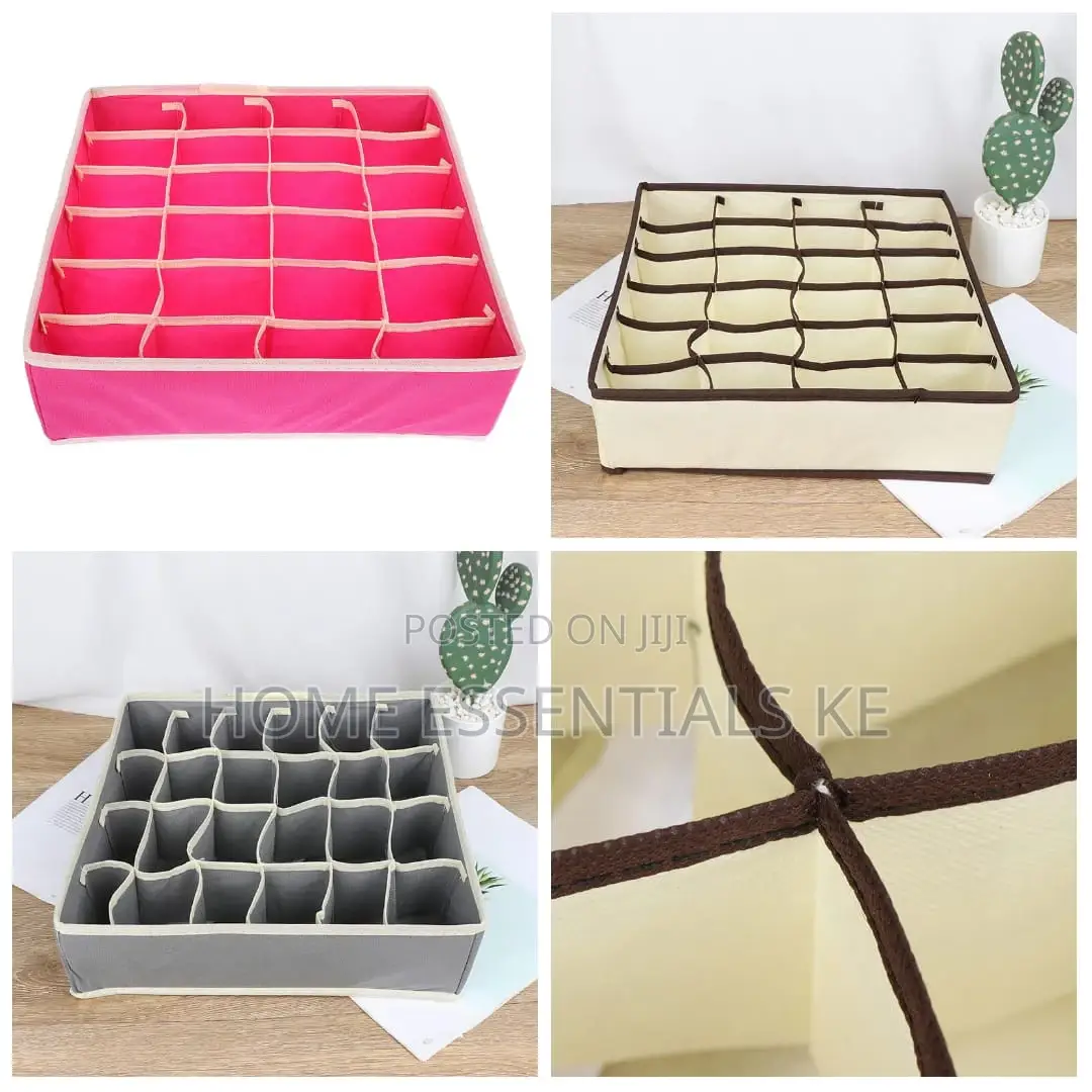 4pcs Innerwear Organisers With Dividers Pink, Grey and Cream