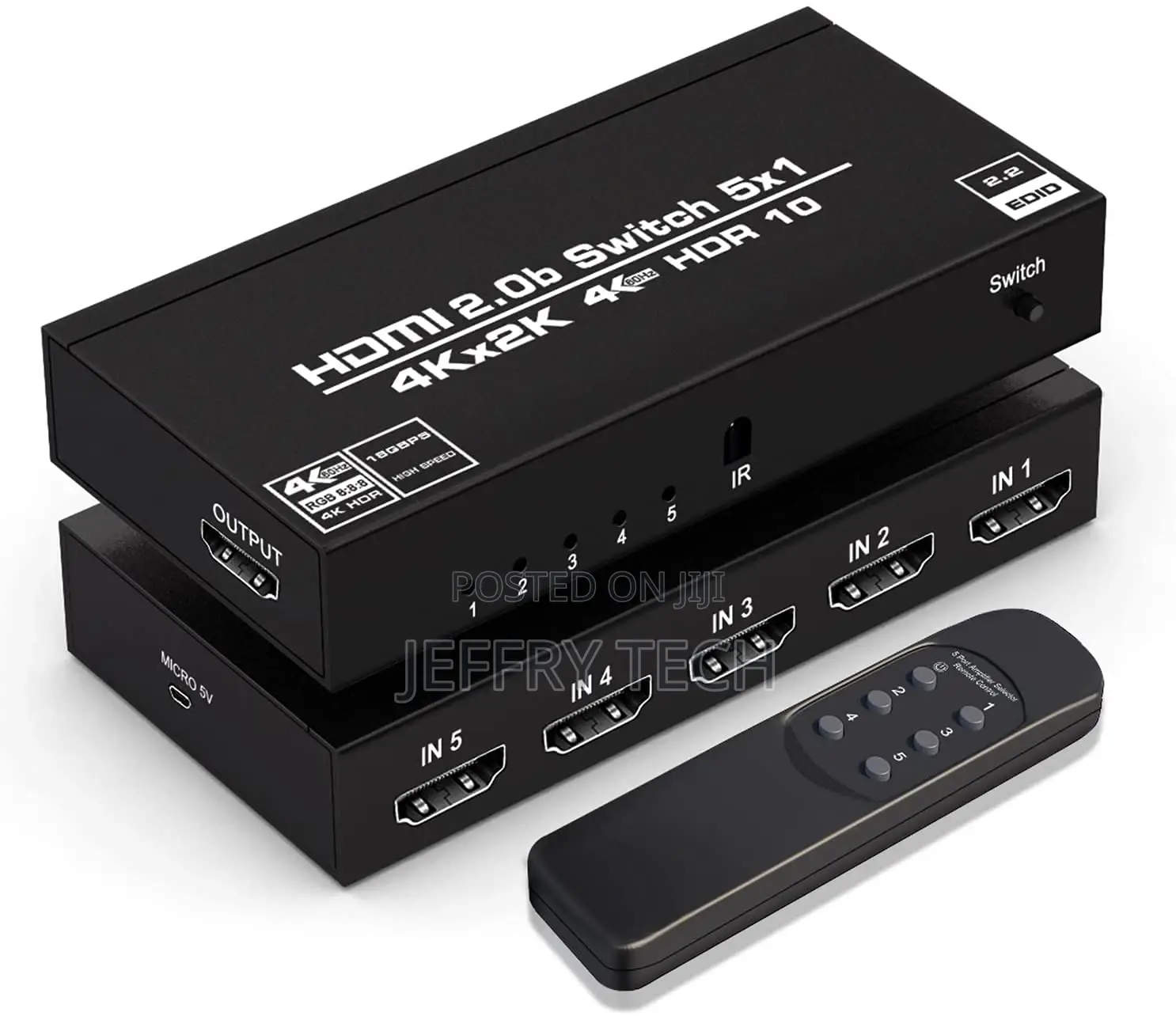 HDMI Switch With Remote 5 Port 4K 60hz 5 in 1 Out HDMI Switc