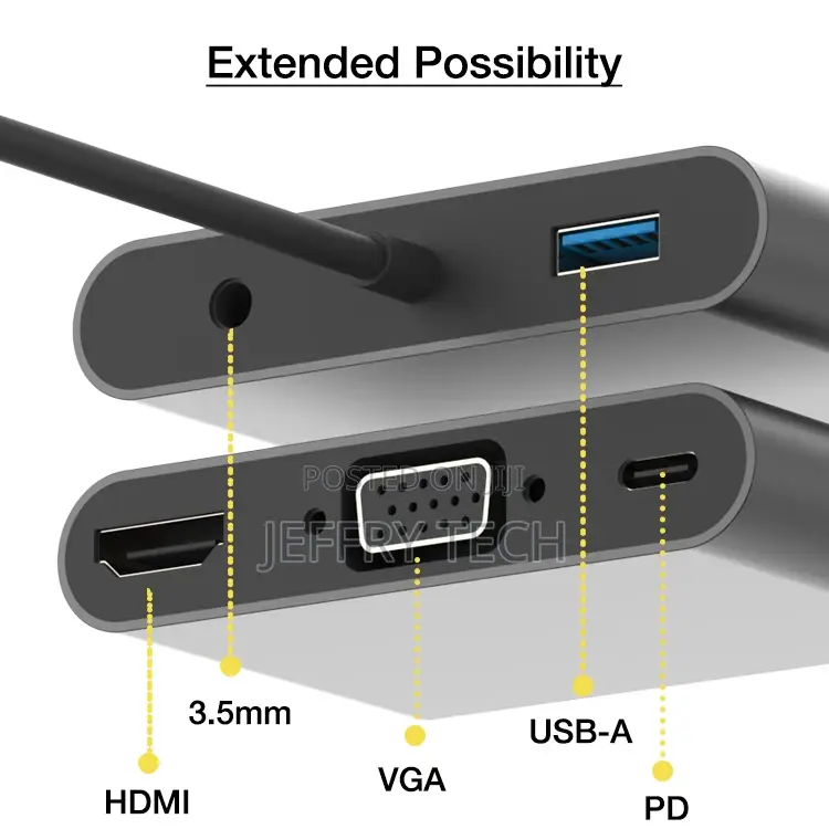 5 in 1 Multifunctional USB-C Port to HDMI VGA USB-A Aux