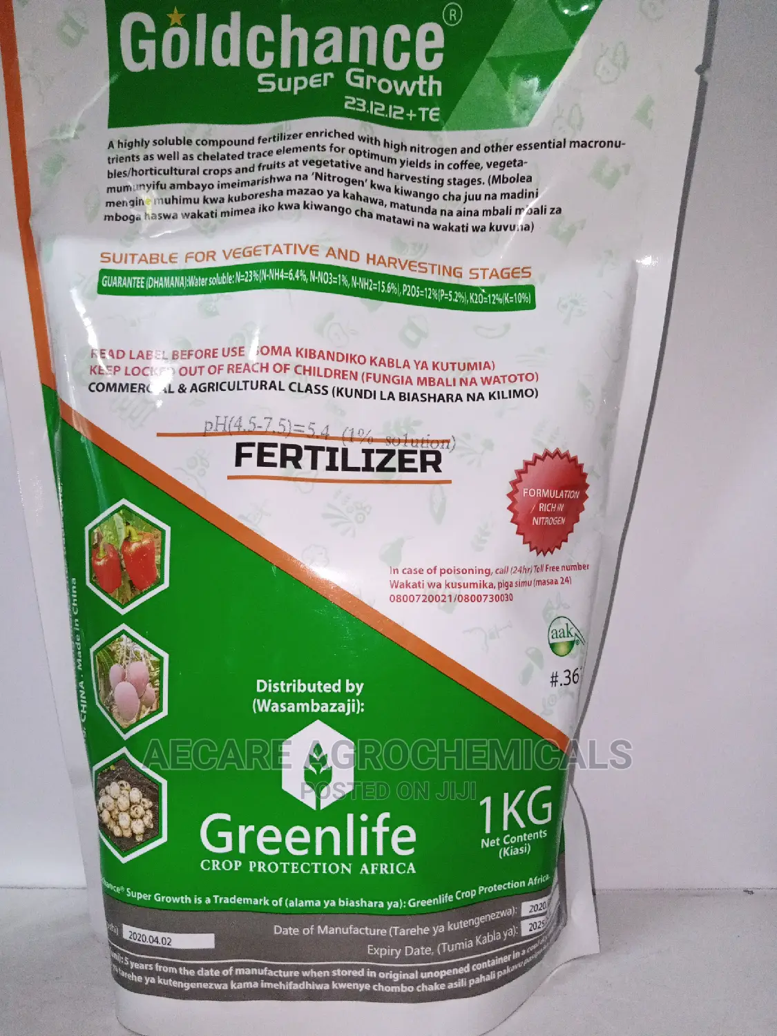 Gold Chance Super Growth Foliar Fertilizers 23.12.12+Te 1kg
