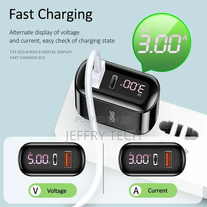 Usams Qc 3.0 18W Digital Display Fast Charger (Eu)