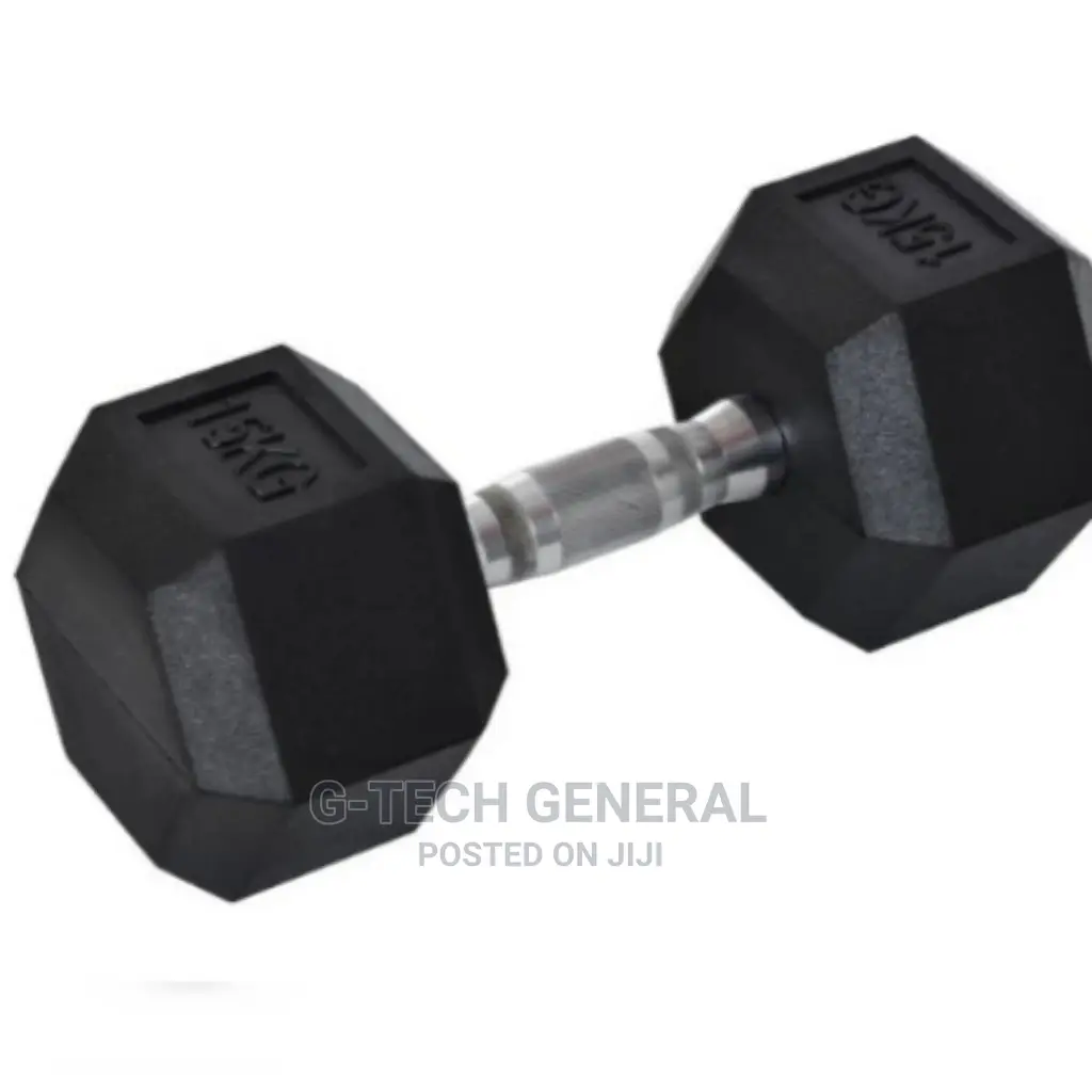 Rubber Coated Hexagon Dumbbells -15kg Single Hand