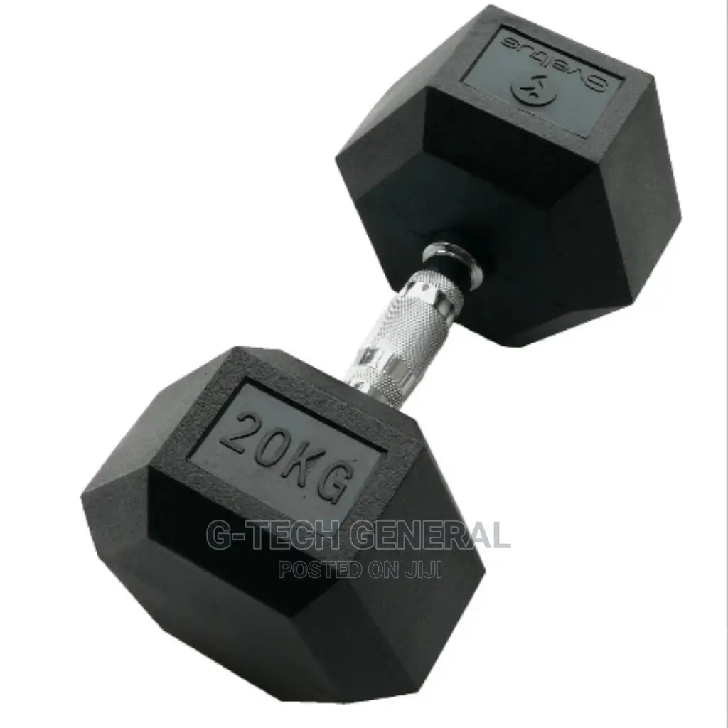 Rubber Coated Hexagon Dumbbells 20kg-Single Hand