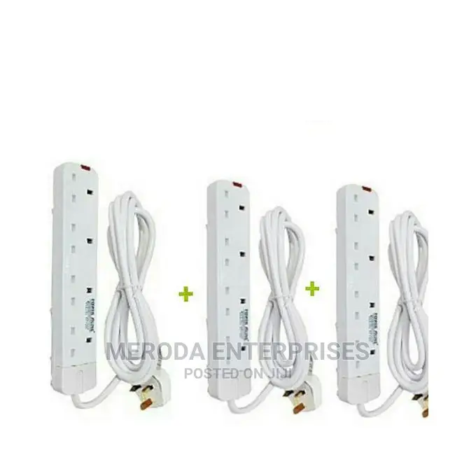 Power King 4 Way Power Extension Cable - White - 3pcs