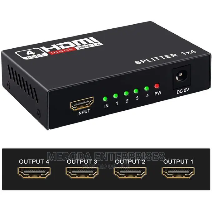 Generic HDMI Splitter Amplifier 1 in to 4 Out - Black