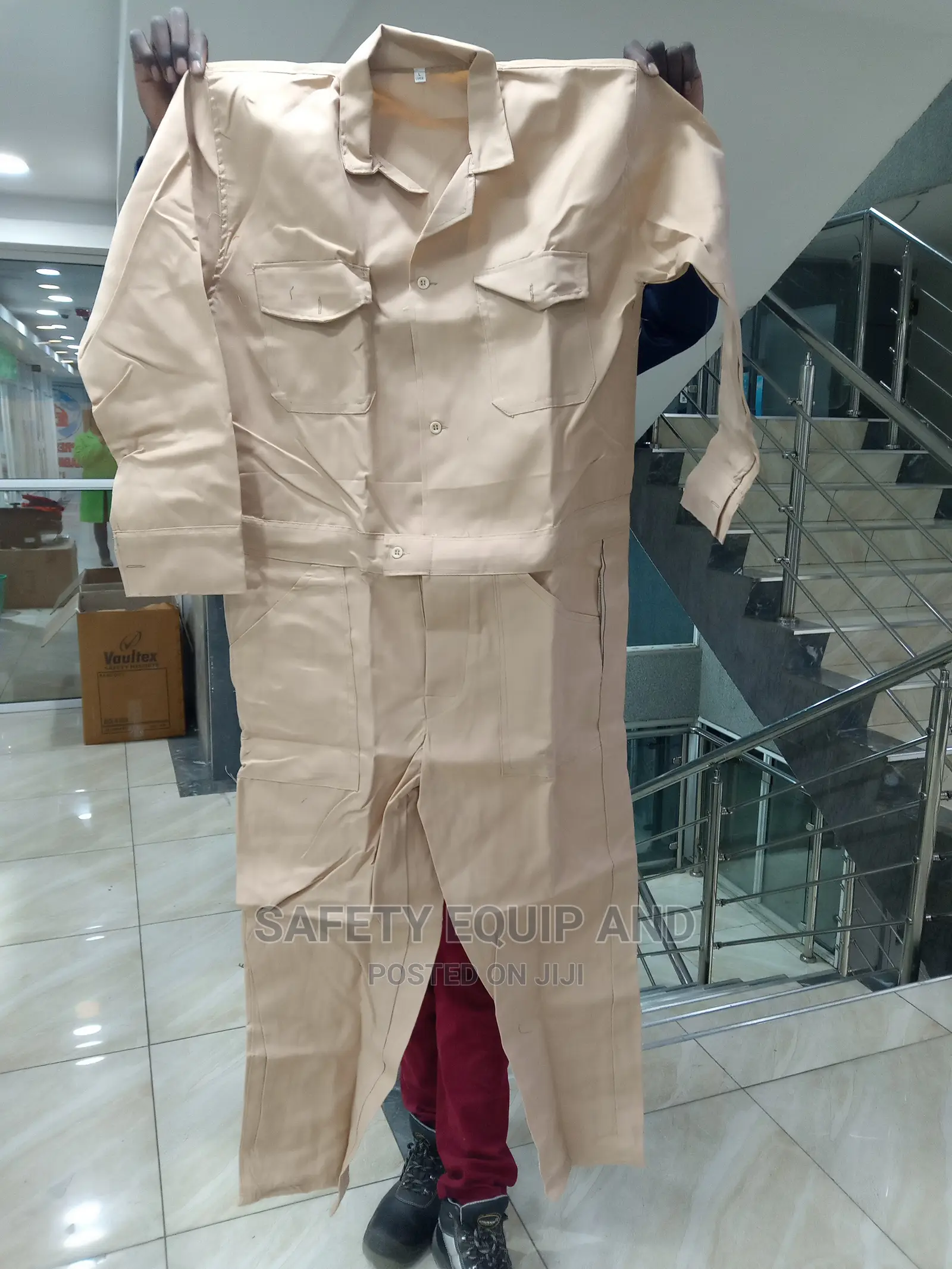 Beige Tetrex Fabric Overalls