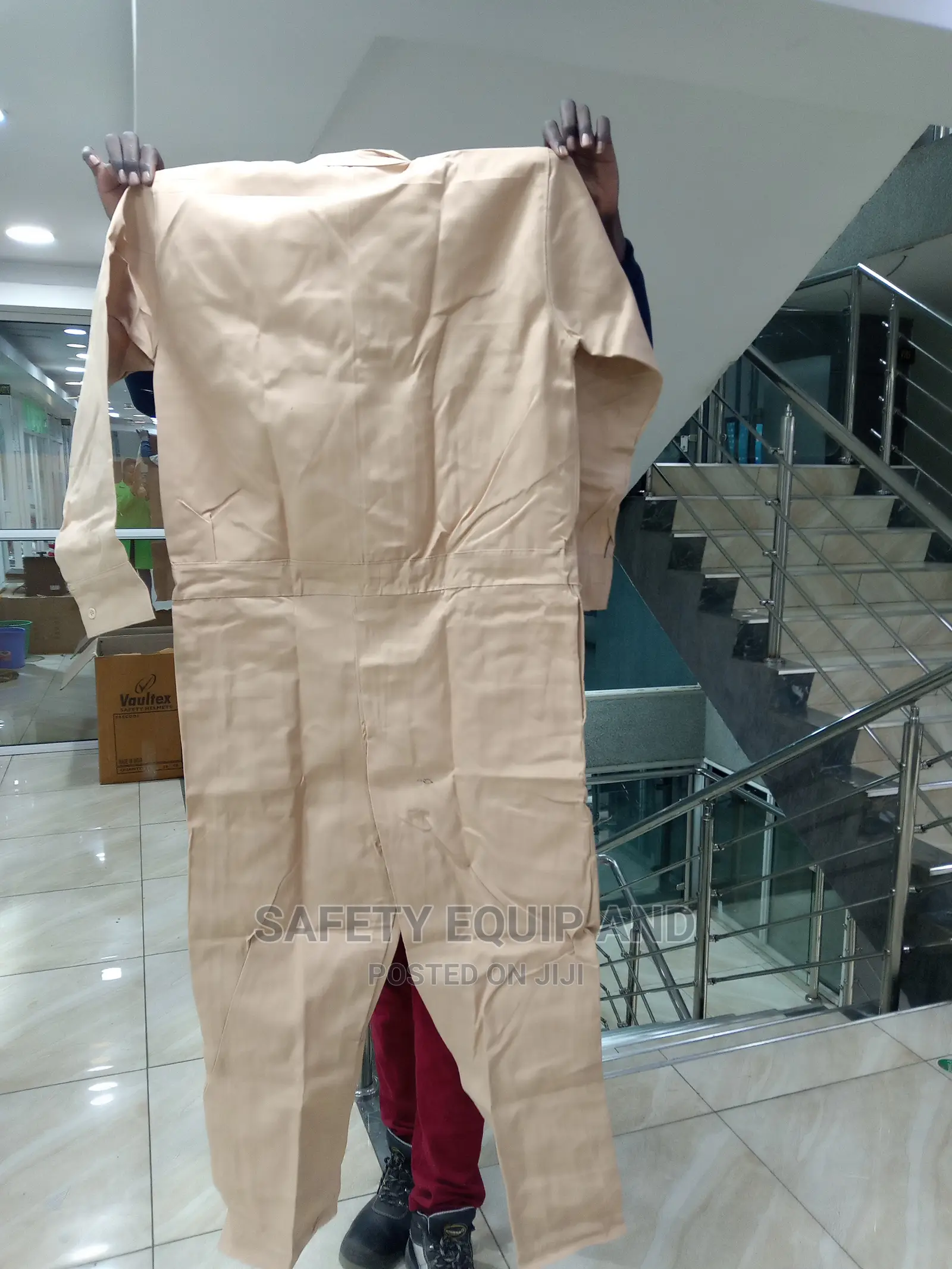 Beige Tetrex Fabric Overalls