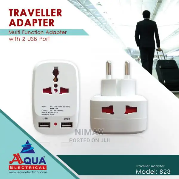 Travel Adapter With 2 Charging USB Ports.