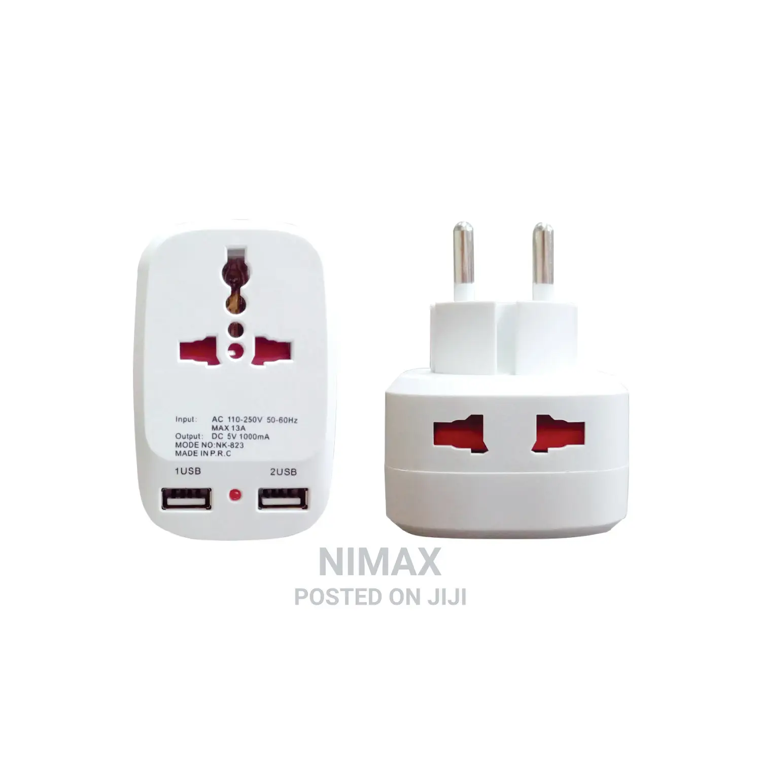 Travel Adapter With 2 Charging USB Ports.